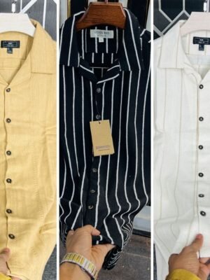 Exclusive Premium Fabrics Cuban Shirt 3 Pcs Combo Black & White & Golden