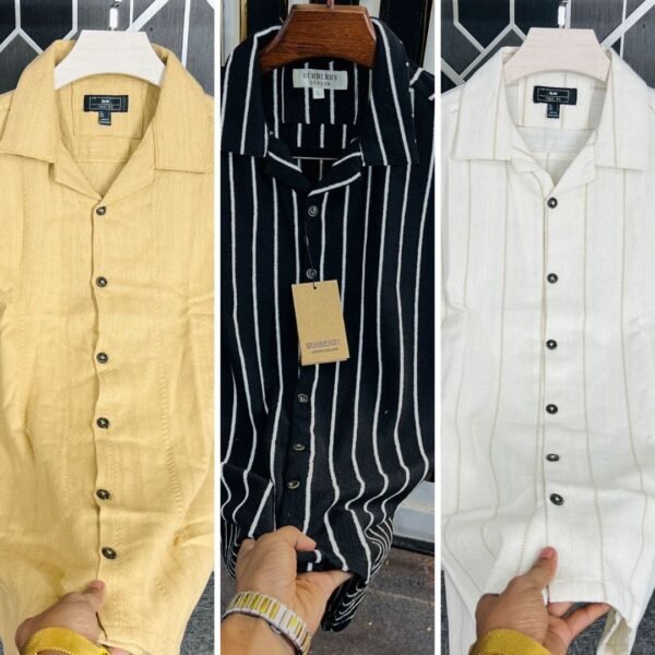 Exclusive Premium Fabrics Cuban Shirt 3 Pcs Combo Black & White & Golden
