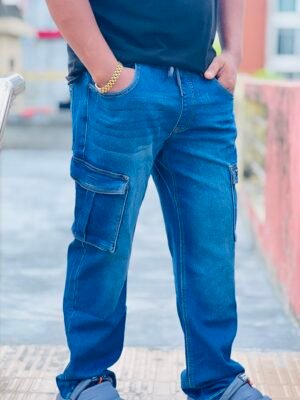 Premium Denim Cargo Pant Blue Light Wash