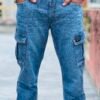 Premium Denim Cargo Pant Blue Mid Wash