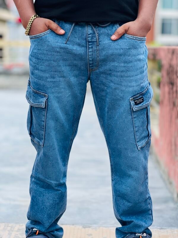 IMG_5584 Premium Denim Cargo Pant Blue Mid Wash