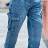 Premium Denim Cargo Pant Blue Mid Wash